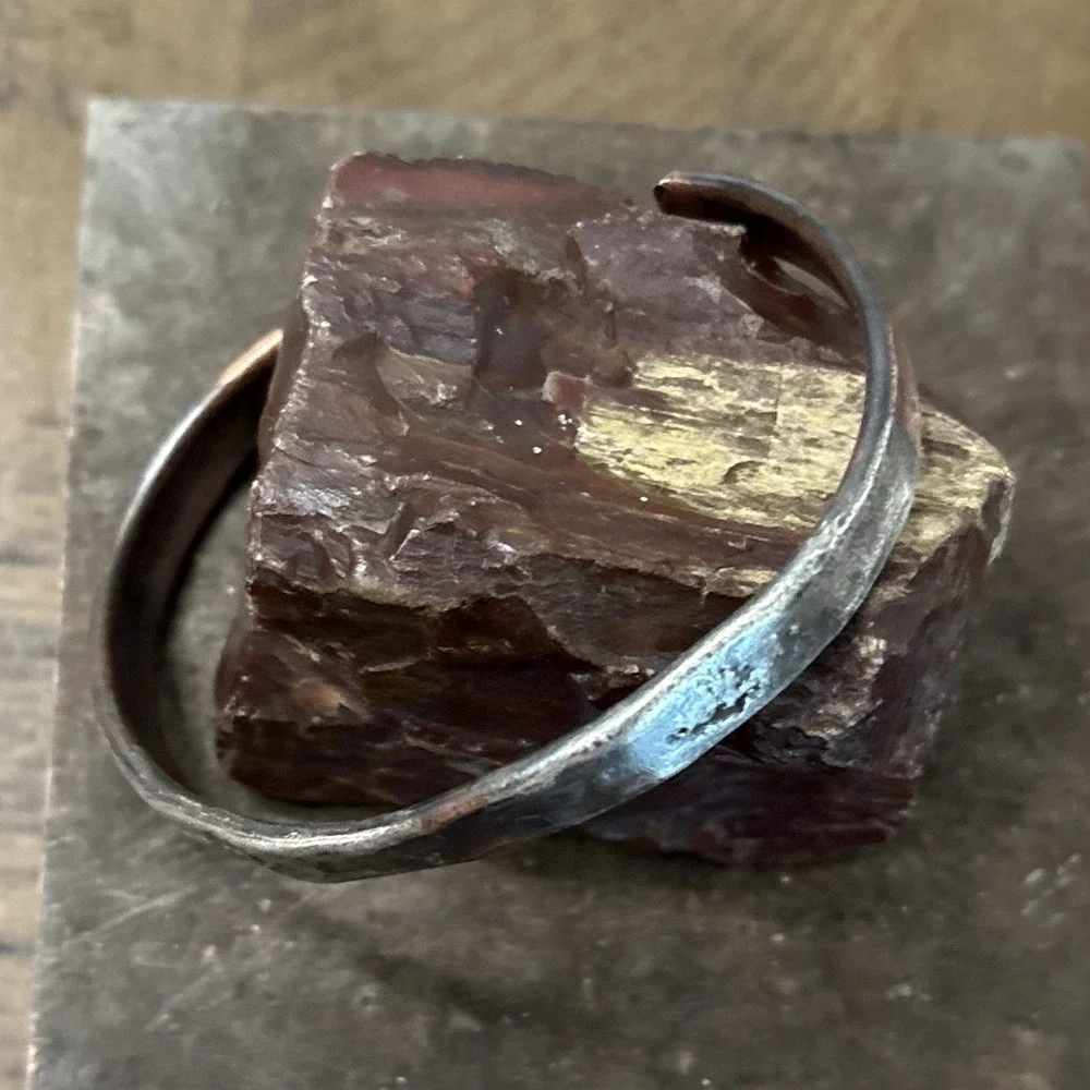 Handmade Slim Men's Silver Texture Copper Bracelet, 1/4